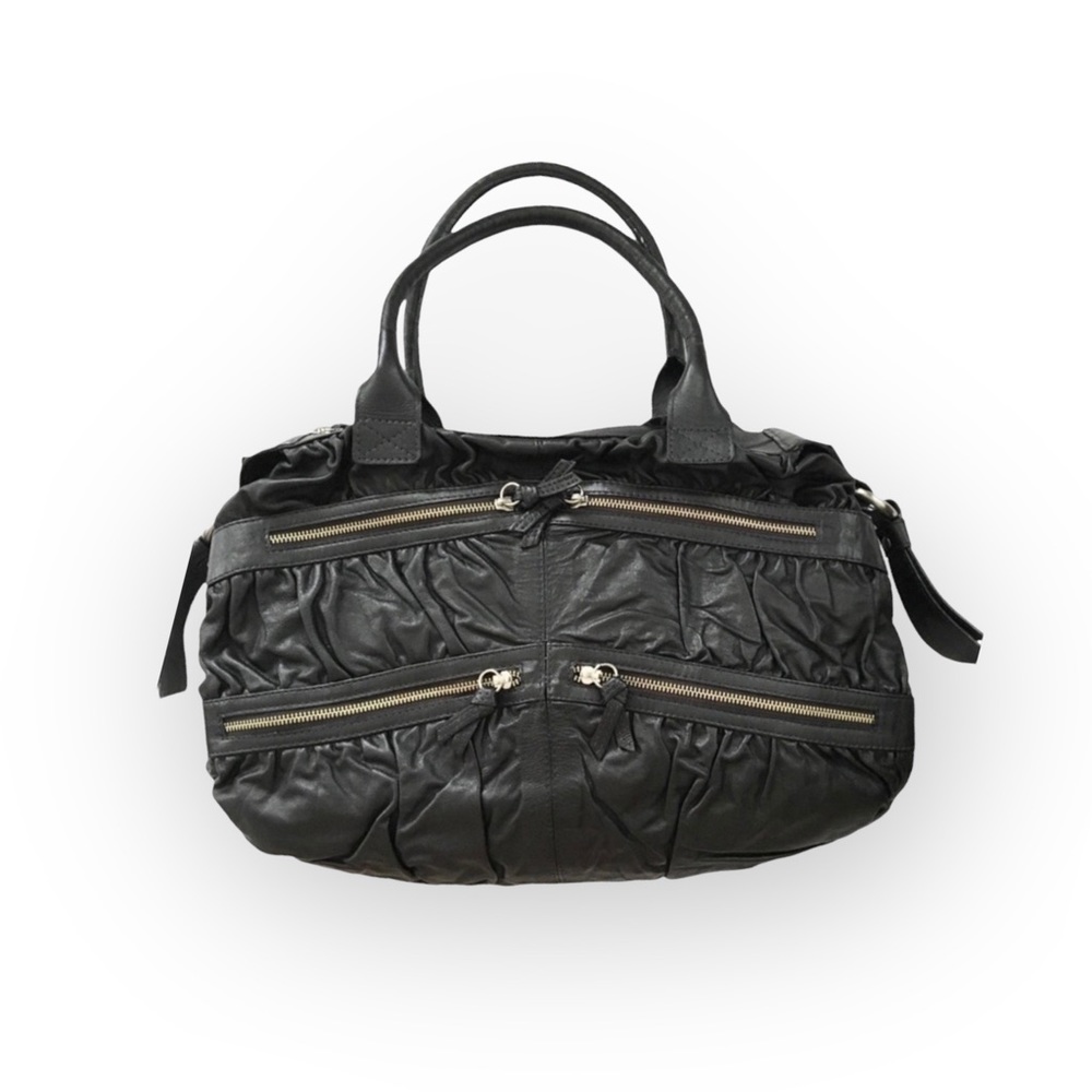 new Maria Bonita Extra ༄ Zip Pockets Leather Travel Bag ༄ Black Metallic Sheen - Picture 3 of 16